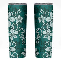 Plumeria Floral Tapa Pattern Crystal Teal Skinny Tumbler LT01 Teal - Polynesian Pride