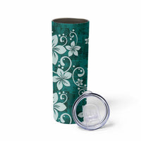 Plumeria Floral Tapa Pattern Crystal Teal Skinny Tumbler LT01 - Polynesian Pride