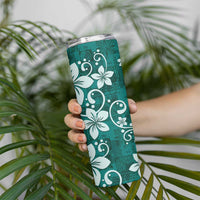 Plumeria Floral Tapa Pattern Crystal Teal Skinny Tumbler LT01 - Polynesian Pride