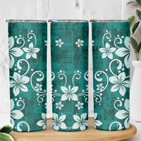 Plumeria Floral Tapa Pattern Crystal Teal Skinny Tumbler LT01 - Polynesian Pride