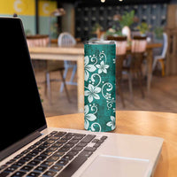 Plumeria Floral Tapa Pattern Crystal Teal Skinny Tumbler LT01 - Polynesian Pride