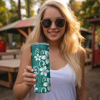 Plumeria Floral Tapa Pattern Crystal Teal Skinny Tumbler LT01 - Polynesian Pride
