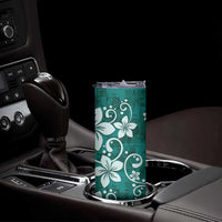 Plumeria Floral Tapa Pattern Crystal Teal Skinny Tumbler LT01 - Polynesian Pride