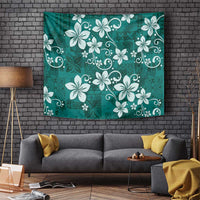 Plumeria Floral Tapa Pattern Crystal Teal Tapestry