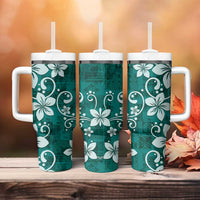 Plumeria Floral Tapa Pattern Crystal Teal Tumbler With Handle LT01 - Polynesian Pride