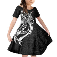 New Zealand Waitangi Day Family Matching Mermaid Dress and Hawaiian Shirt Aotearoa Te Tiriti O Waitangi Kiwi Black Version LT01 Daughter's Dress Black - Polynesian Pride