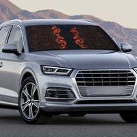 Hawaii Japan Koi Fish Red Auto Sun Shade Tapa Pattern - Polynesian Pride