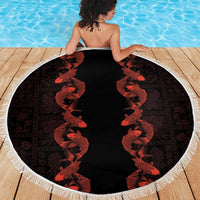 Hawaii Japan Koi Fish Red Beach Blanket Tapa Pattern - Polynesian Pride