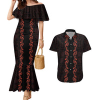 Hawaii Japan Koi Fish Red Couples Matching Mermaid Dress and Hawaiian Shirt Tapa Pattern LT01 Red - Polynesian Pride