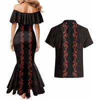 Hawaii Japan Koi Fish Red Couples Matching Mermaid Dress and Hawaiian Shirt Tapa Pattern LT01 - Polynesian Pride