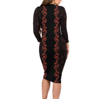 Hawaii Japan Koi Fish Red Family Matching Long Sleeve Bodycon Dress and Hawaiian Shirt Tapa Pattern - Polynesian Pride