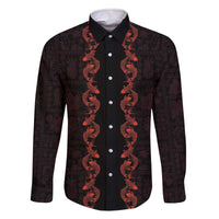 Hawaii Japan Koi Fish Red Family Matching Off The Shoulder Long Sleeve Dress and Hawaiian Shirt Tapa Pattern - Polynesian Pride