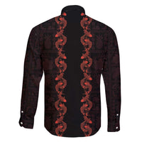 Hawaii Japan Koi Fish Red Family Matching Off The Shoulder Long Sleeve Dress and Hawaiian Shirt Tapa Pattern - Polynesian Pride