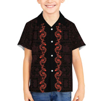Hawaii Japan Koi Fish Red Family Matching Off The Shoulder Long Sleeve Dress and Hawaiian Shirt Tapa Pattern - Polynesian Pride