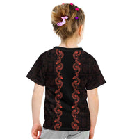 Hawaii Japan Koi Fish Red Kid T Shirt Tapa Pattern LT01 - Polynesian Pride