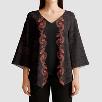 Hawaii Japan Koi Fish Red Kimono Sleeve Blouse Tapa Pattern LT01 - Polynesian Pride
