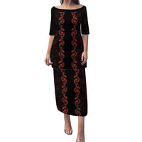 Hawaii Japan Koi Fish Red Puletasi Tapa Pattern LT01 Long Dress Red - Polynesian Pride
