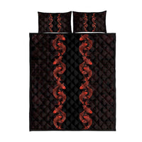 Hawaii Japan Koi Fish Red Quilt Bed Set Tapa Pattern - Polynesian Pride