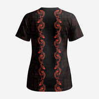 Hawaii Japan Koi Fish Red Scrub Top Tapa Pattern LT01 - Polynesian Pride