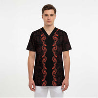 Hawaii Japan Koi Fish Red Scrub Top Tapa Pattern LT01 - Polynesian Pride