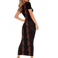 Hawaii Japan Koi Fish Red Short Sleeve Bodycon Dress Tapa Pattern LT01 - Polynesian Pride