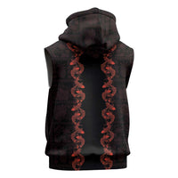 Hawaii Japan Koi Fish Red Sleeveless Hoodie Tapa Pattern LT01 - Polynesian Pride