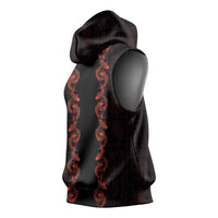 Hawaii Japan Koi Fish Red Sleeveless Hoodie Tapa Pattern LT01 - Polynesian Pride