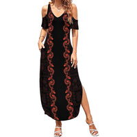 Hawaii Japan Koi Fish Red Summer Maxi Dress Tapa Pattern LT01 Women Red - Polynesian Pride