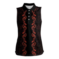 Hawaii Japan Koi Fish Red Women Sleeveless Polo Shirt Tapa Pattern LT01 Female Red - Polynesian Pride