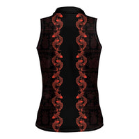 Hawaii Japan Koi Fish Red Women Sleeveless Polo Shirt Tapa Pattern LT01 - Polynesian Pride