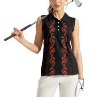 Hawaii Japan Koi Fish Red Women Sleeveless Polo Shirt Tapa Pattern LT01 - Polynesian Pride