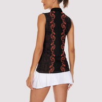 Hawaii Japan Koi Fish Red Women Sleeveless Polo Shirt Tapa Pattern LT01 - Polynesian Pride