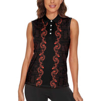 Hawaii Japan Koi Fish Red Women Sleeveless Polo Shirt Tapa Pattern LT01 - Polynesian Pride