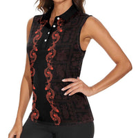 Hawaii Japan Koi Fish Red Women Sleeveless Polo Shirt Tapa Pattern LT01 - Polynesian Pride