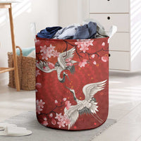 Hawaii Japan Cranes Sakura Flower Red Laundry Basket Japan Heritage Spirit LT01 Red - Polynesian Pride