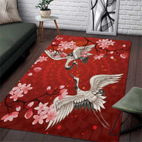 Hawaii Japan Cranes Sakura Flower Red Area Rug Japan Heritage Spirit - Polynesian Pride