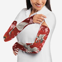 Hawaii Japan Cranes Sakura Flower Red Arm Sleeves Japan Heritage Spirit LT01 - Polynesian Pride