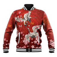Hawaii Japan Cranes Sakura Flower Red Baseball Jacket Japan Heritage Spirit LT01 Unisex Red - Polynesian Pride