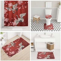 Hawaii Japan Cranes Sakura Flower Red Bathroom Set Japan Heritage Spirit - Polynesian Pride