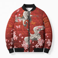 Hawaii Japan Cranes Sakura Flower Red Bomber Puffer Jacket Japan Heritage Spirit LT01 Unisex Red - Polynesian Pride
