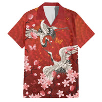 Hawaii Japan Cranes Sakura Flower Red Family Matching Long Sleeve Bodycon Dress and Hawaiian Shirt Japan Heritage Spirit - Polynesian Pride