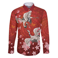 Hawaii Japan Cranes Sakura Flower Red Family Matching Long Sleeve Bodycon Dress and Hawaiian Shirt Japan Heritage Spirit - Polynesian Pride