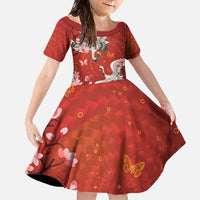 Hawaii Japan Cranes Sakura Flower Red Family Matching Off The Shoulder Long Sleeve Dress and Hawaiian Shirt Japan Heritage Spirit - Polynesian Pride