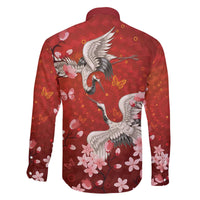 Hawaii Japan Cranes Sakura Flower Red Family Matching Off The Shoulder Long Sleeve Dress and Hawaiian Shirt Japan Heritage Spirit - Polynesian Pride