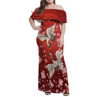 Hawaii Japan Cranes Sakura Flower Red Family Matching Off Shoulder Maxi Dress and Hawaiian Shirt Japan Heritage Spirit - Polynesian Pride