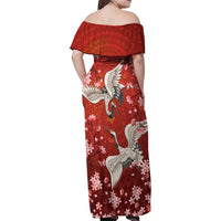 Hawaii Japan Cranes Sakura Flower Red Family Matching Off Shoulder Maxi Dress and Hawaiian Shirt Japan Heritage Spirit - Polynesian Pride
