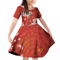 Hawaii Japan Cranes Sakura Flower Red Family Matching Off Shoulder Short Dress and Hawaiian Shirt Japan Heritage Spirit - Polynesian Pride