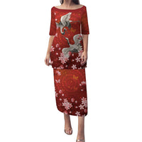Hawaii Japan Cranes Sakura Flower Red Family Matching Puletasi and Hawaiian Shirt Japan Heritage Spirit - Polynesian Pride