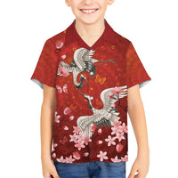 Hawaii Japan Cranes Sakura Flower Red Family Matching Puletasi and Hawaiian Shirt Japan Heritage Spirit - Polynesian Pride