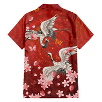 Hawaii Japan Cranes Sakura Flower Red Family Matching Short Sleeve Bodycon Dress and Hawaiian Shirt Japan Heritage Spirit - Polynesian Pride